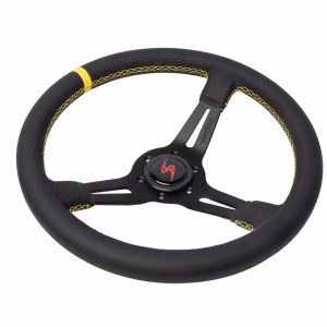 DriftShop Premium Steering Wheel (70 mm Dish), Leather, Black Spokes